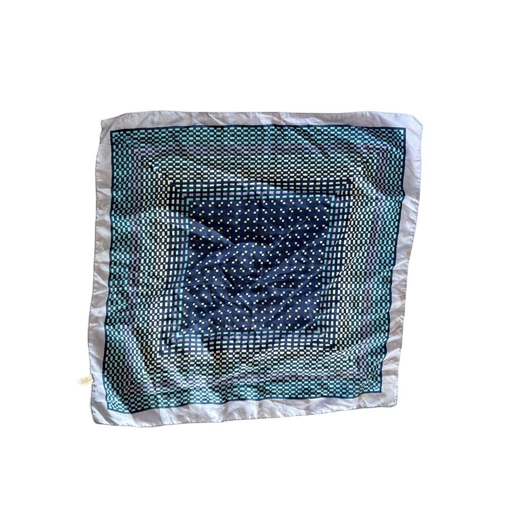 Vintage Rolinda Geometric Square Scarf Blue Green Gray 100% Nylon 27”